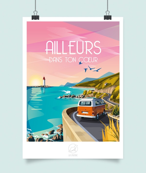 Affiche Vintage Rétro Road Trip Ailleurs - La Loutre Format 42 x